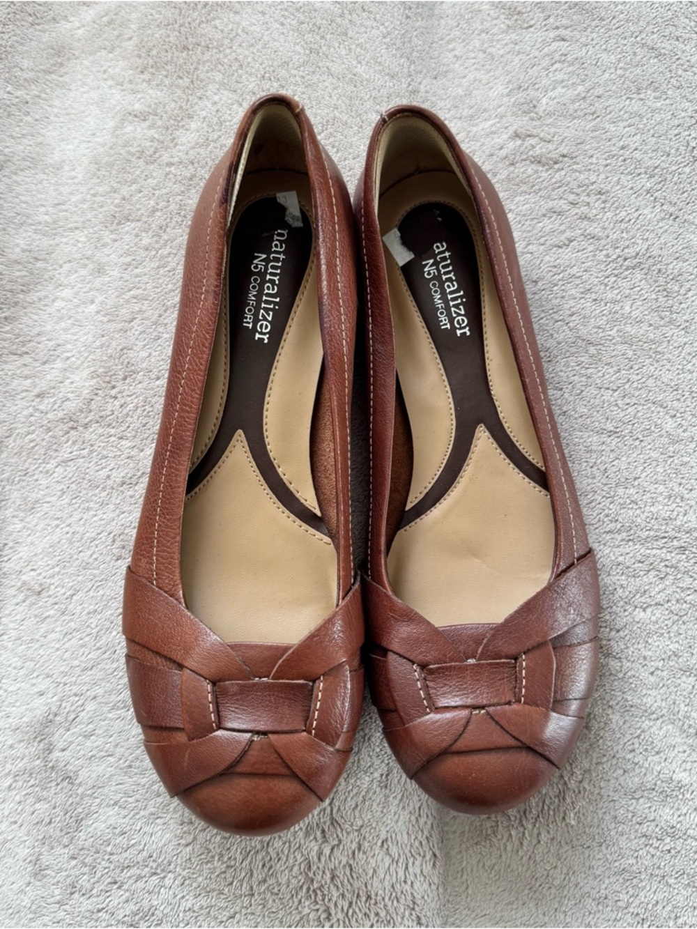 Naturalizer Maude Leather  Brown N5 Comfort Flats Woven Toe Design Size 9.5